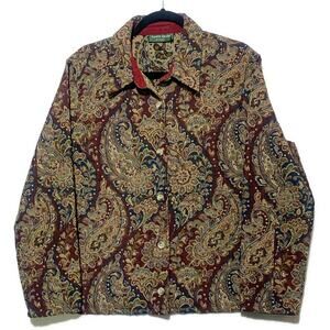 Lemon Grass Studio Button Up Jacket Women's Size Large Brown Tapestry